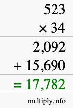 How to calculate 523 times 34 using long multiplication How to calculate 523 times 34 using long multiplication