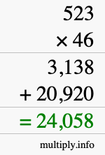 How to calculate 523 times 46 using long multiplication