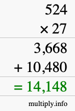 How to calculate 524 times 27 using long multiplication How to calculate 524 times 27 using long multiplication