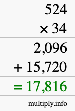 How to calculate 524 times 34 using long multiplication How to calculate 524 times 34 using long multiplication