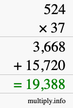 How to calculate 524 times 37 using long multiplication How to calculate 524 times 37 using long multiplication