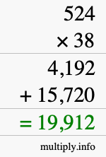 How to calculate 524 times 38 using long multiplication
