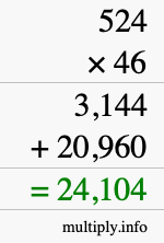 How to calculate 524 times 46 using long multiplication