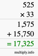 How to calculate 525 times 33 using long multiplication