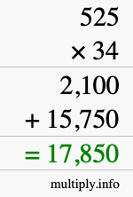 How to calculate 525 times 34 using long multiplication How to calculate 525 times 34 using long multiplication