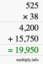 How to calculate 525 times 38 using long multiplication