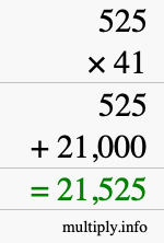 How to calculate 525 times 41 using long multiplication