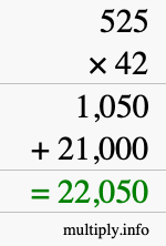 How to calculate 525 times 42 using long multiplication