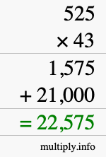 How to calculate 525 times 43 using long multiplication