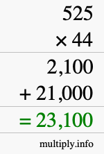How to calculate 525 times 44 using long multiplication
