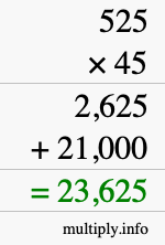 How to calculate 525 times 45 using long multiplication