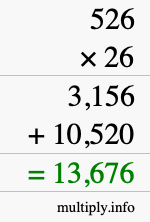 How to calculate 526 times 26 using long multiplication