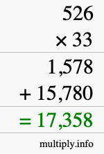 How to calculate 526 times 33 using long multiplication