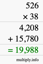 How to calculate 526 times 38 using long multiplication