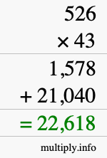 How to calculate 526 times 43 using long multiplication