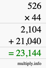 How to calculate 526 times 44 using long multiplication