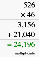 How to calculate 526 times 46 using long multiplication