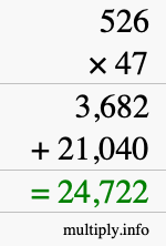 How to calculate 526 times 47 using long multiplication