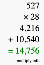 How to calculate 527 times 28 using long multiplication How to calculate 527 times 28 using long multiplication