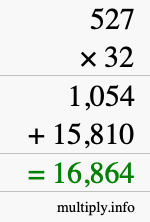 How to calculate 527 times 32 using long multiplication How to calculate 527 times 32 using long multiplication