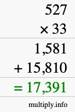 How to calculate 527 times 33 using long multiplication