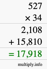How to calculate 527 times 34 using long multiplication