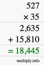 How to calculate 527 times 35 using long multiplication