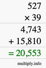 How to calculate 527 times 39 using long multiplication