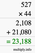 How to calculate 527 times 44 using long multiplication