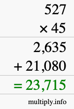 How to calculate 527 times 45 using long multiplication