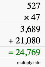 How to calculate 527 times 47 using long multiplication