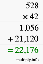 How to calculate 528 times 42 using long multiplication