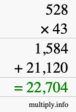 How to calculate 528 times 43 using long multiplication