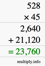 How to calculate 528 times 45 using long multiplication