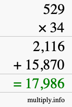 How to calculate 529 times 34 using long multiplication
