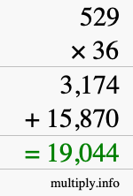 How to calculate 529 times 36 using long multiplication