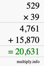 How to calculate 529 times 39 using long multiplication