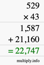 How to calculate 529 times 43 using long multiplication