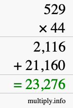 How to calculate 529 times 44 using long multiplication