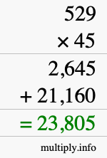 How to calculate 529 times 45 using long multiplication