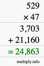 How to calculate 529 times 47 using long multiplication