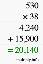 How to calculate 530 times 38 using long multiplication