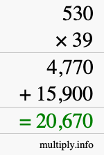 How to calculate 530 times 39 using long multiplication