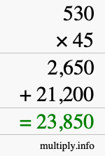How to calculate 530 times 45 using long multiplication