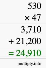 How to calculate 530 times 47 using long multiplication