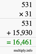 How to calculate 531 times 31 using long multiplication How to calculate 531 times 31 using long multiplication
