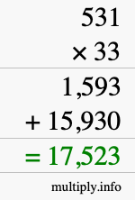 How to calculate 531 times 33 using long multiplication