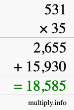 How to calculate 531 times 35 using long multiplication