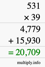 How to calculate 531 times 39 using long multiplication