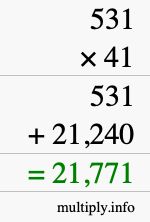 How to calculate 531 times 41 using long multiplication